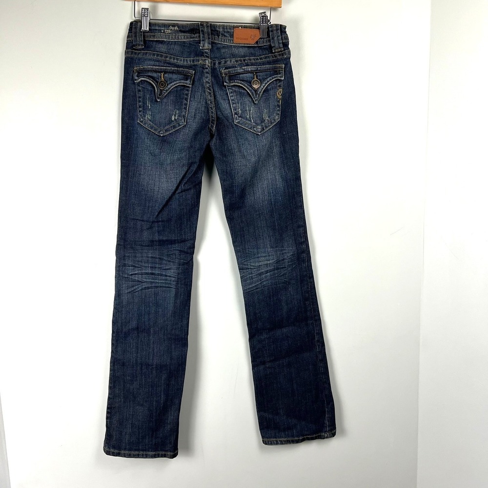 VTG Vigoss Bootcut Jeans Womens 3 Dark Wash Distressed Flap Pocket Y2k Grunge - Picture 4 of 10